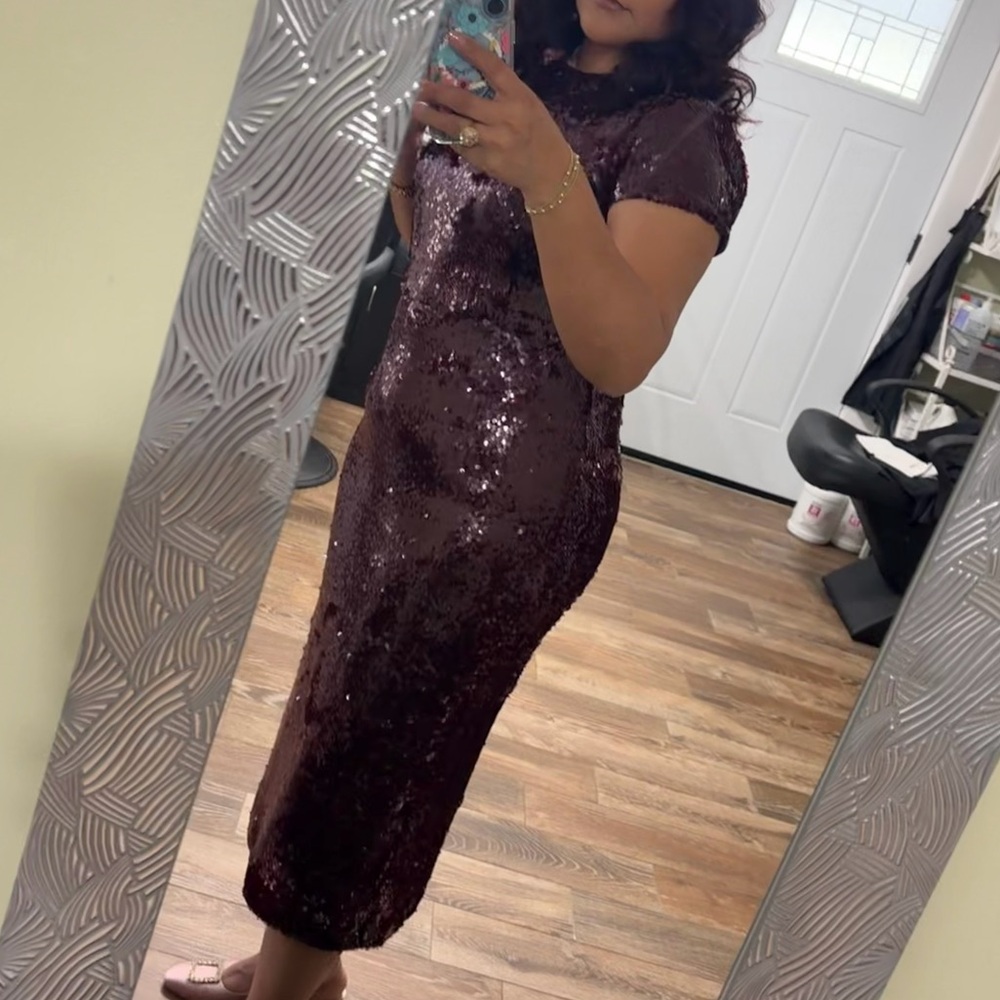 Ann Taylor Burgundy Sequin Midi Dress